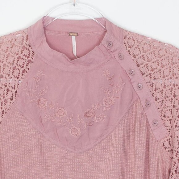 Free People Sweetest Thing Thermal Lace Long Sleeve Top Womens Size Medium - Picture 7 of 15